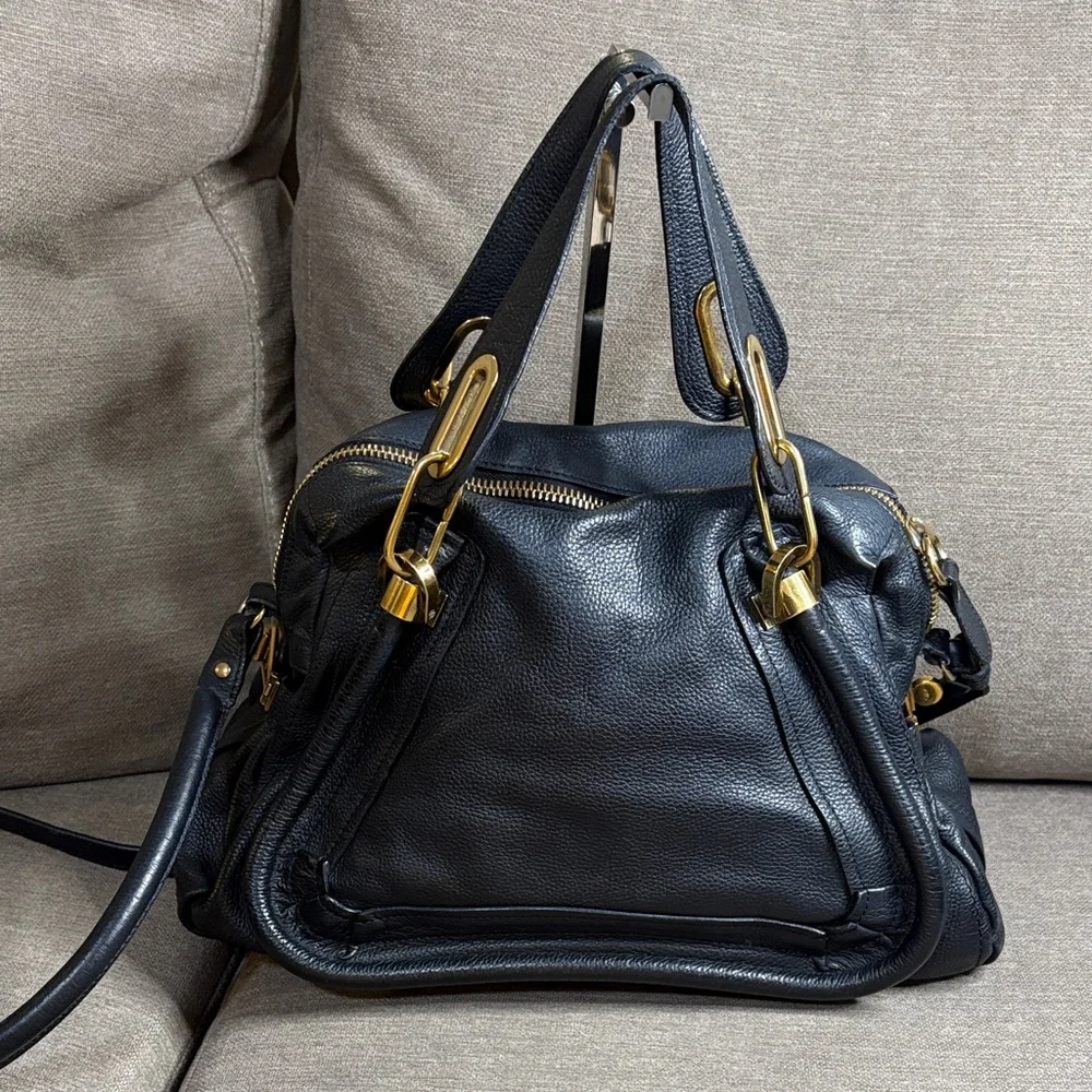 Chloe Paraty Black Leather Satchel Shoulder Bag Authenticated